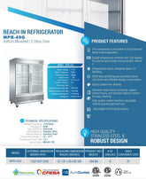 MPR-49G Glass Door Reach-In Refrigerator, 55"*32"*82", 2-Year labor & Parts 5-Year compressor